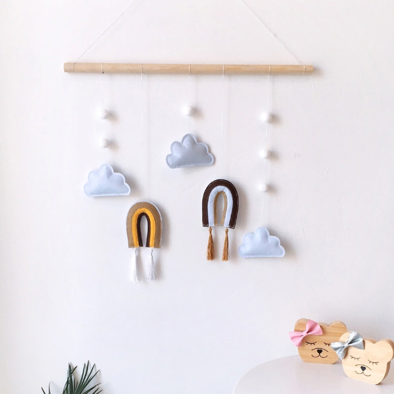 Wooden stick rainbow felt pendant wall decoration