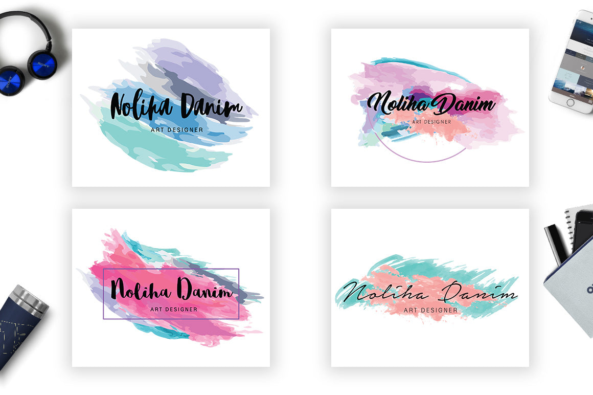 Watercolor and Brush Logos Branding Kit