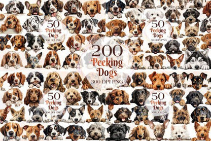 200 Breeds of Peeking Dogs Clipart Graphic