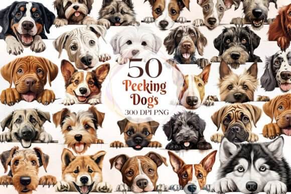 200 Breeds of Peeking Dogs Clipart Graphic