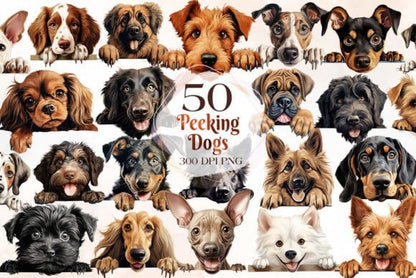 200 Breeds of Peeking Dogs Clipart Graphic