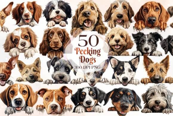 200 Breeds of Peeking Dogs Clipart Graphic