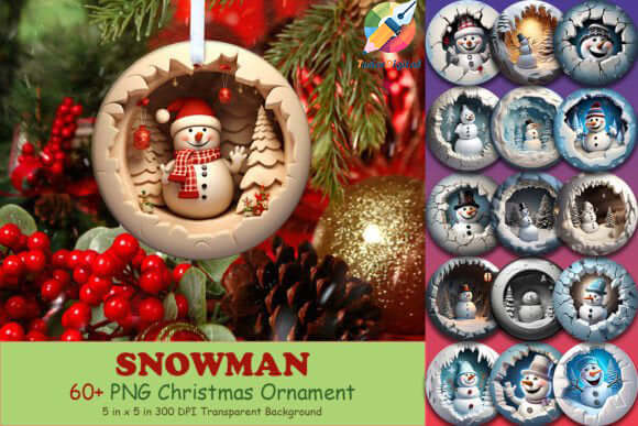 3D Snowman Christmas Ornament Bundle