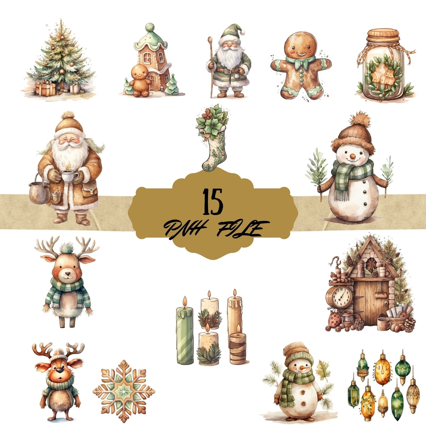 Beautiful Cute Christmas Icons and Stickers Sublimation Clipart PNG