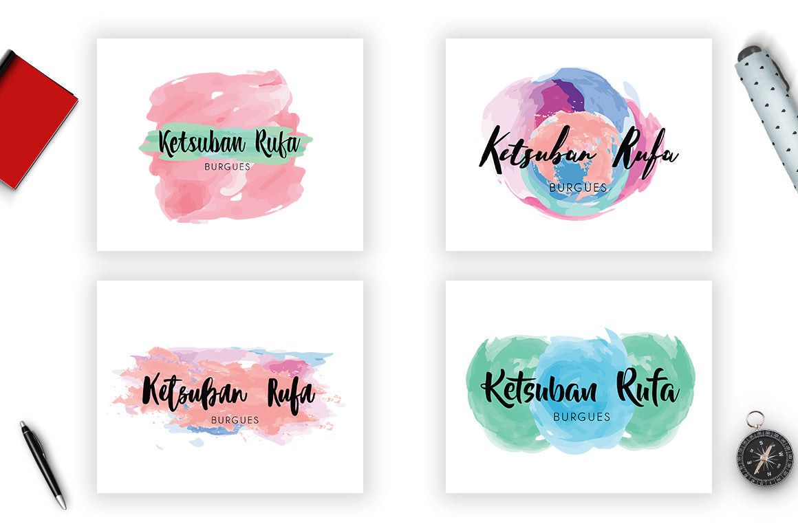 Watercolor and Brush Logos Branding Kit