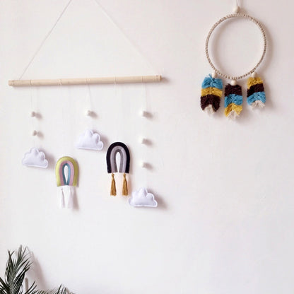 Wooden stick rainbow felt pendant wall decoration