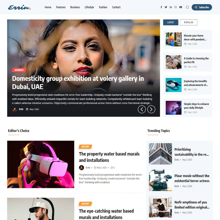 Errin - Newspaper & Personal Blog WordPress Theme