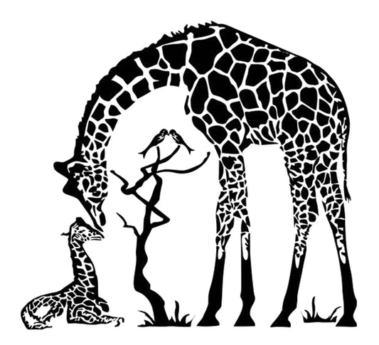 Giraffes Svg File - Giraffe With Baby Clipart - Birds Svg