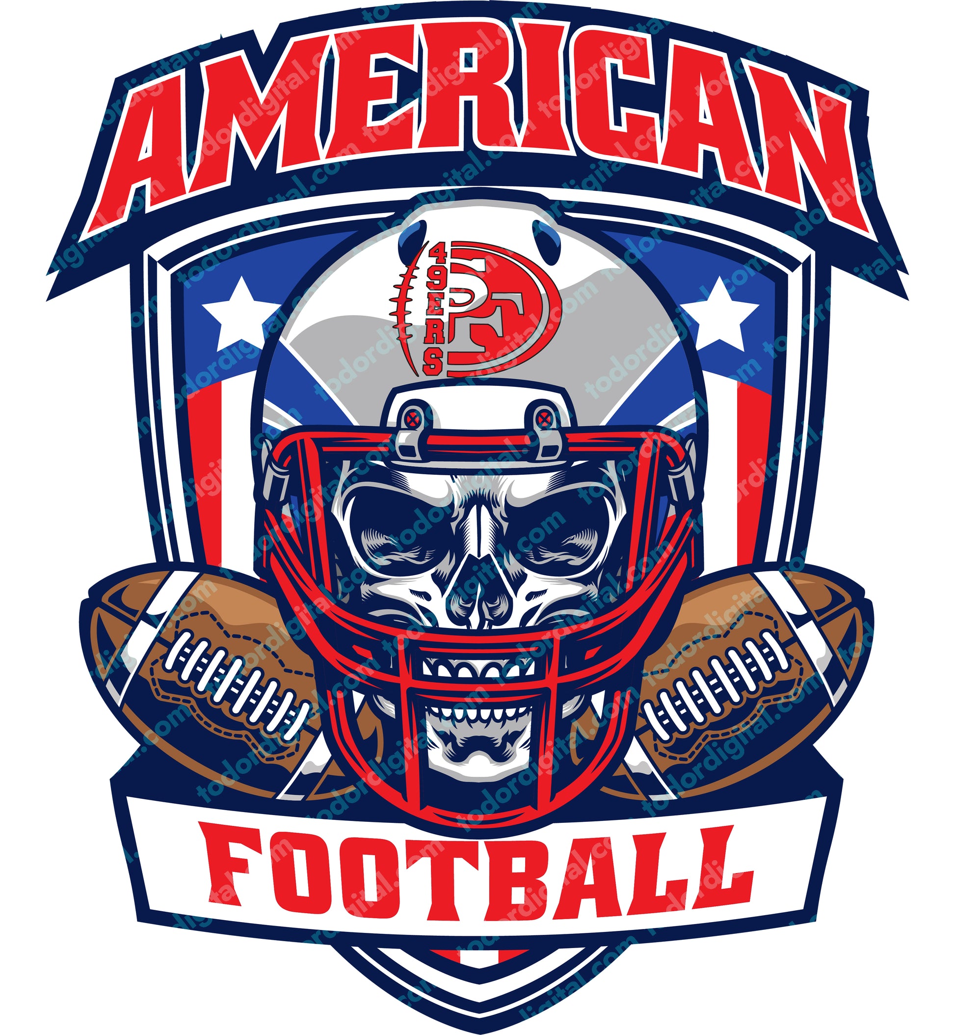 Football Svg File - Football Clipart - 49 ers Football Team Cut File - Skull Football Vector - American Football - American Soccer SVG