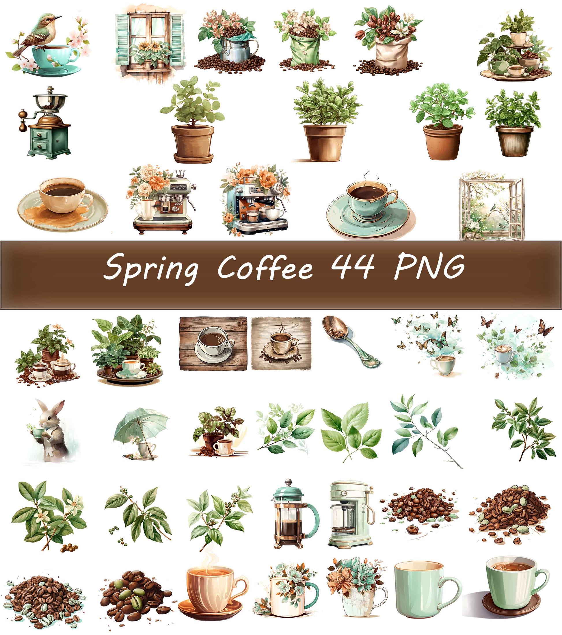 Coffee Clipart Png Huge Bundle - 192 individual PNG