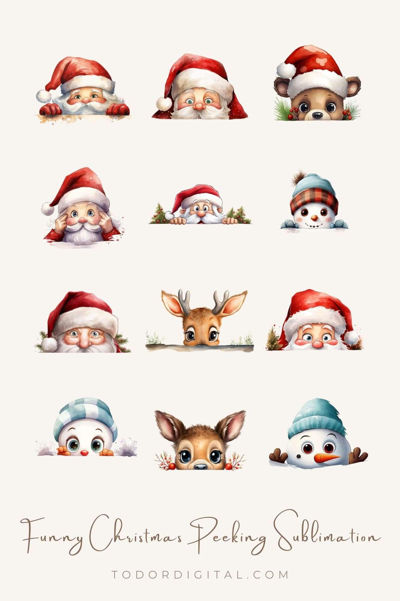 16 Funny Christmas Peeking Sublimation bundle - TodorDigital