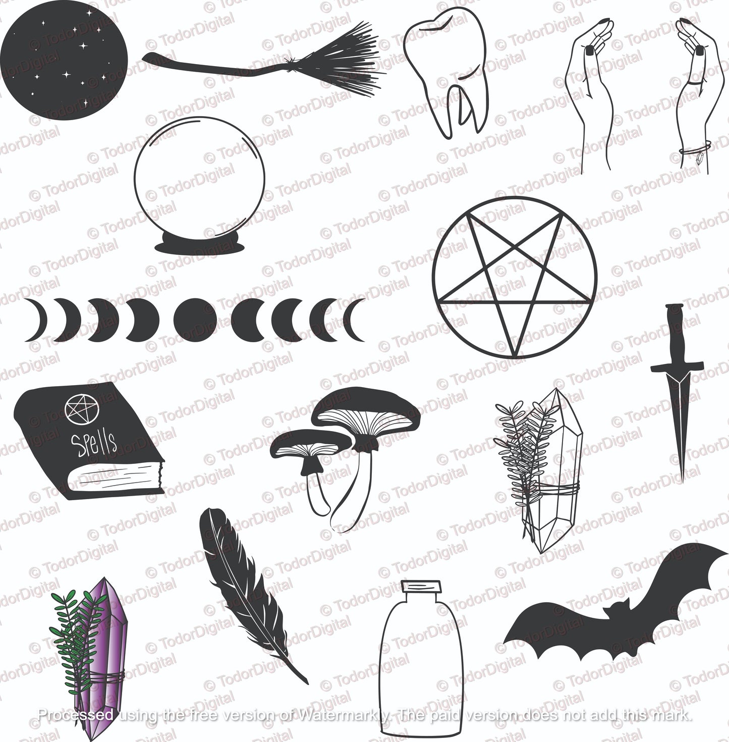 15 Witchcrafts Svg Bundle - Broom Witchcrafts Svg - Moons Crafts Files - Mushroom Crafts Png - Bats Clipart - Hands Crafts Png