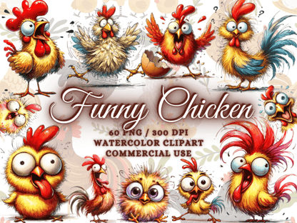 Watercolor Chicken Clipart - Chicken 60 Png - Bundle