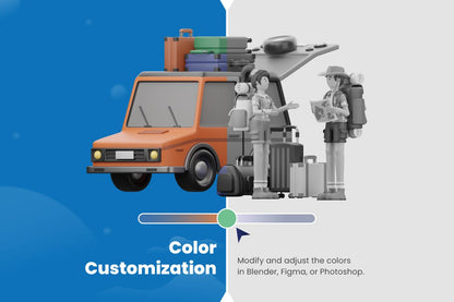 3D Travel Illustrations - 3D Vacation - 3D models /PNG/PSD/BLENDER/GLTF/FIGMA