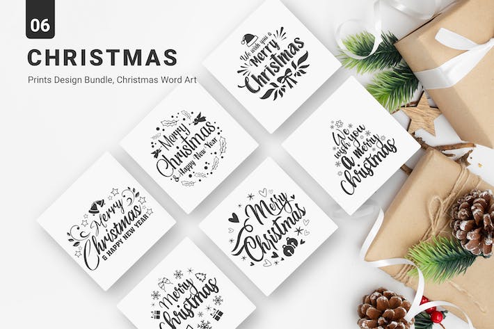 Christmas Printable Set - Merry Christmas Word Art Bundles