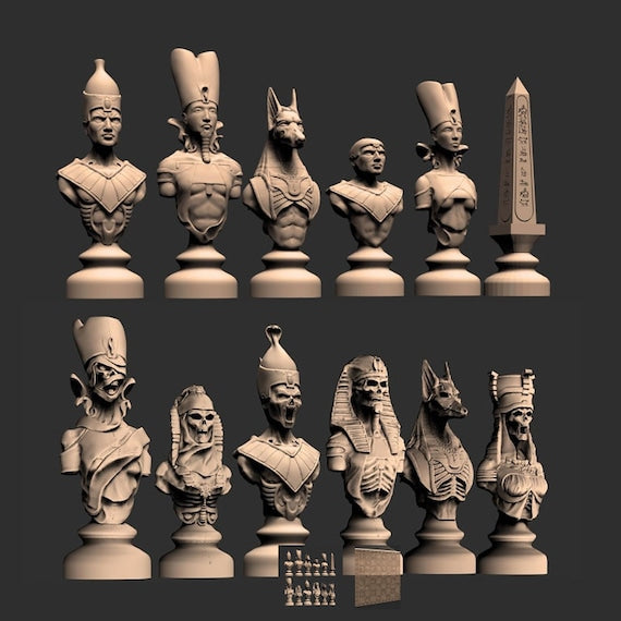 Egyptian Chess  Living vs Undead, Chess 3D Print Files, STL Files For Chess, Amazing Pieces And Board for Chess, Egyptian Chess 3D STL file