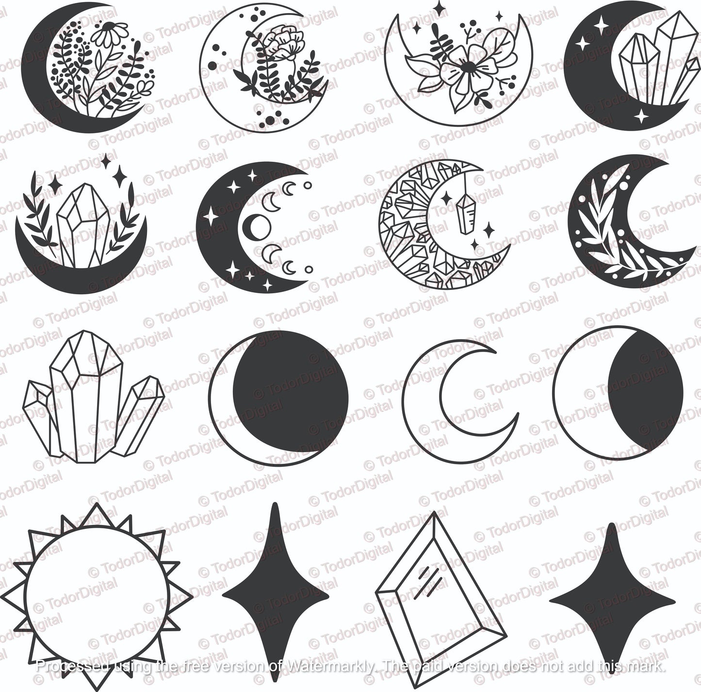 Witchcrafts Svg Bundle - Moons Witchcrafts Svg - Moons Crafts Files - Moon With Flowers Crafts Png - Suns Clipart - Stars Crafts Png