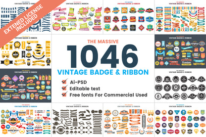 Vintage Badge & Ribbon Bundle Logo Designs Bundle