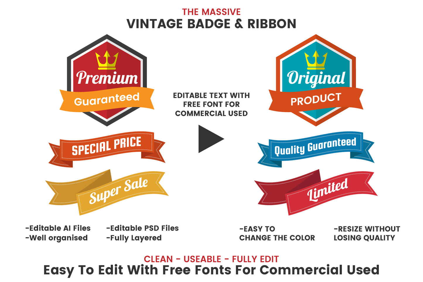 Vintage Badge & Ribbon Bundle Logo Designs Bundle