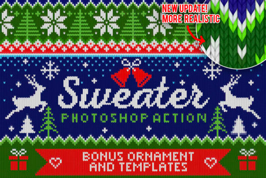 Knitted Effect Ugly Christmas Sweater - Photoshop Action