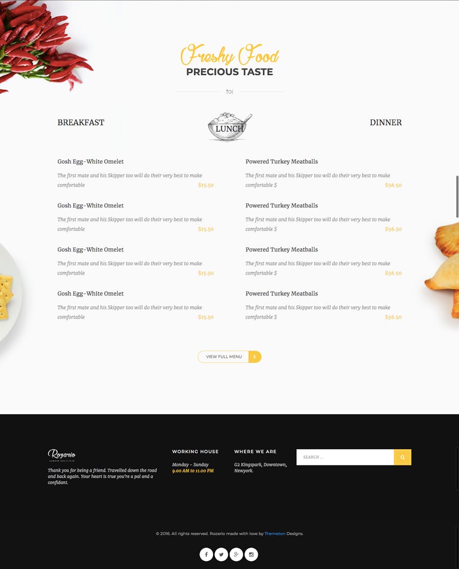 Rozario - Restaurant & Food WordPress Theme