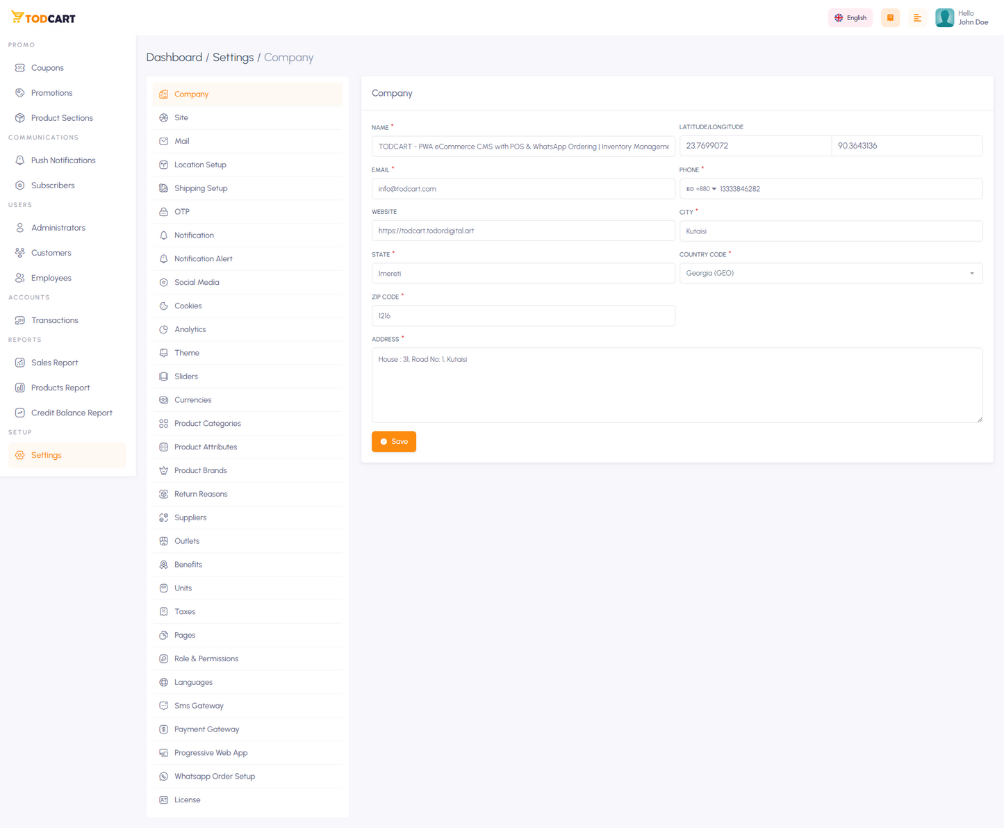 TODCART - PWA eCommerce CMS with POS & WhatsApp Ordering | Inventory Management