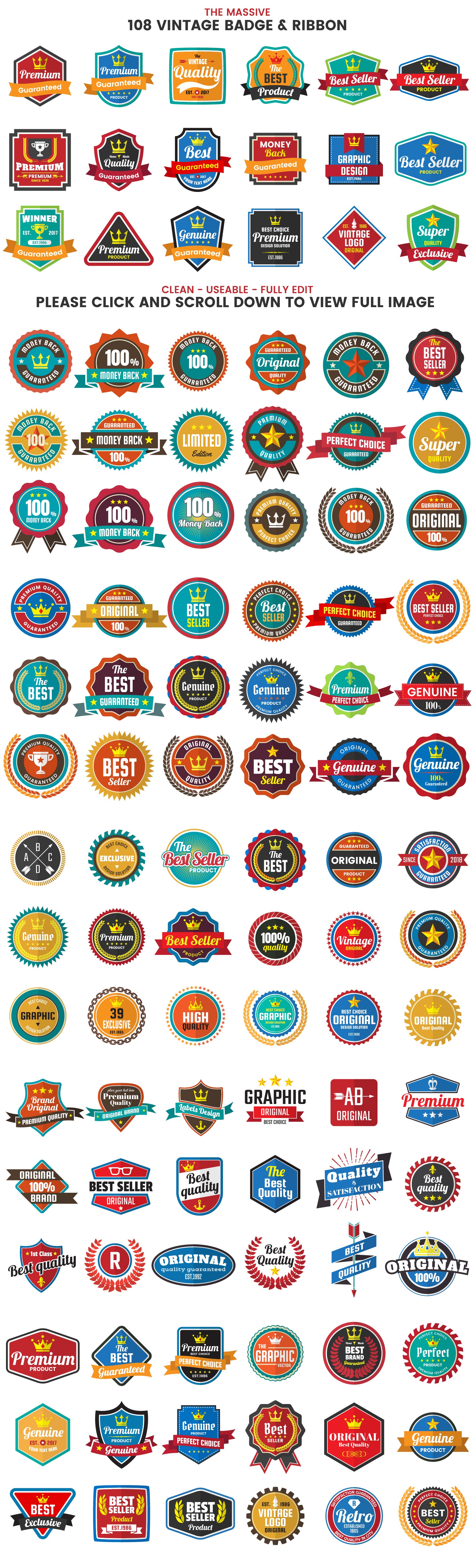 Vintage Badge & Ribbon Bundle Logo Designs Bundle