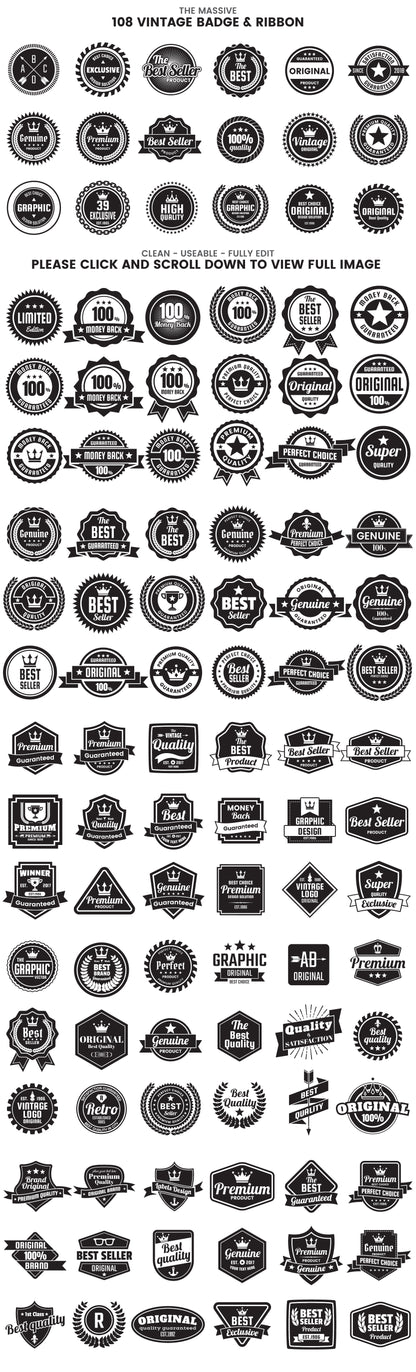 Vintage Badge & Ribbon Bundle Logo Designs Bundle