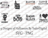 9 Svg Designs of Halloween - Happy Halloween Svg - Hunted Home Png - Queen Halloween Vector - Hey Boo Png - Svg For Stencil - Svg Bundle