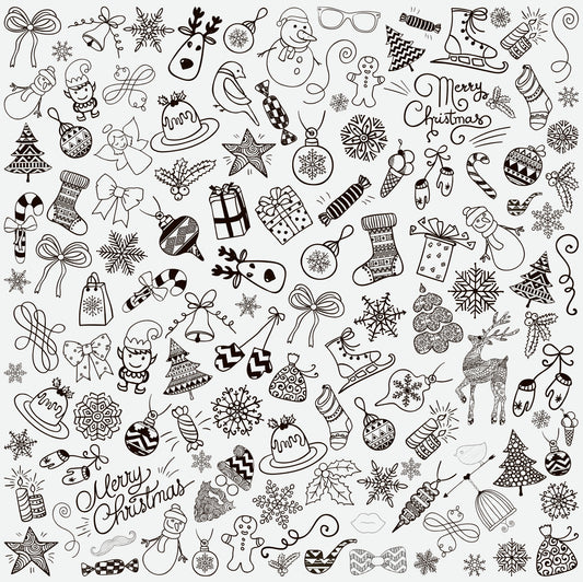 Big Set of Hand Sketched Rustic Decorative Doodle Christmas Icons