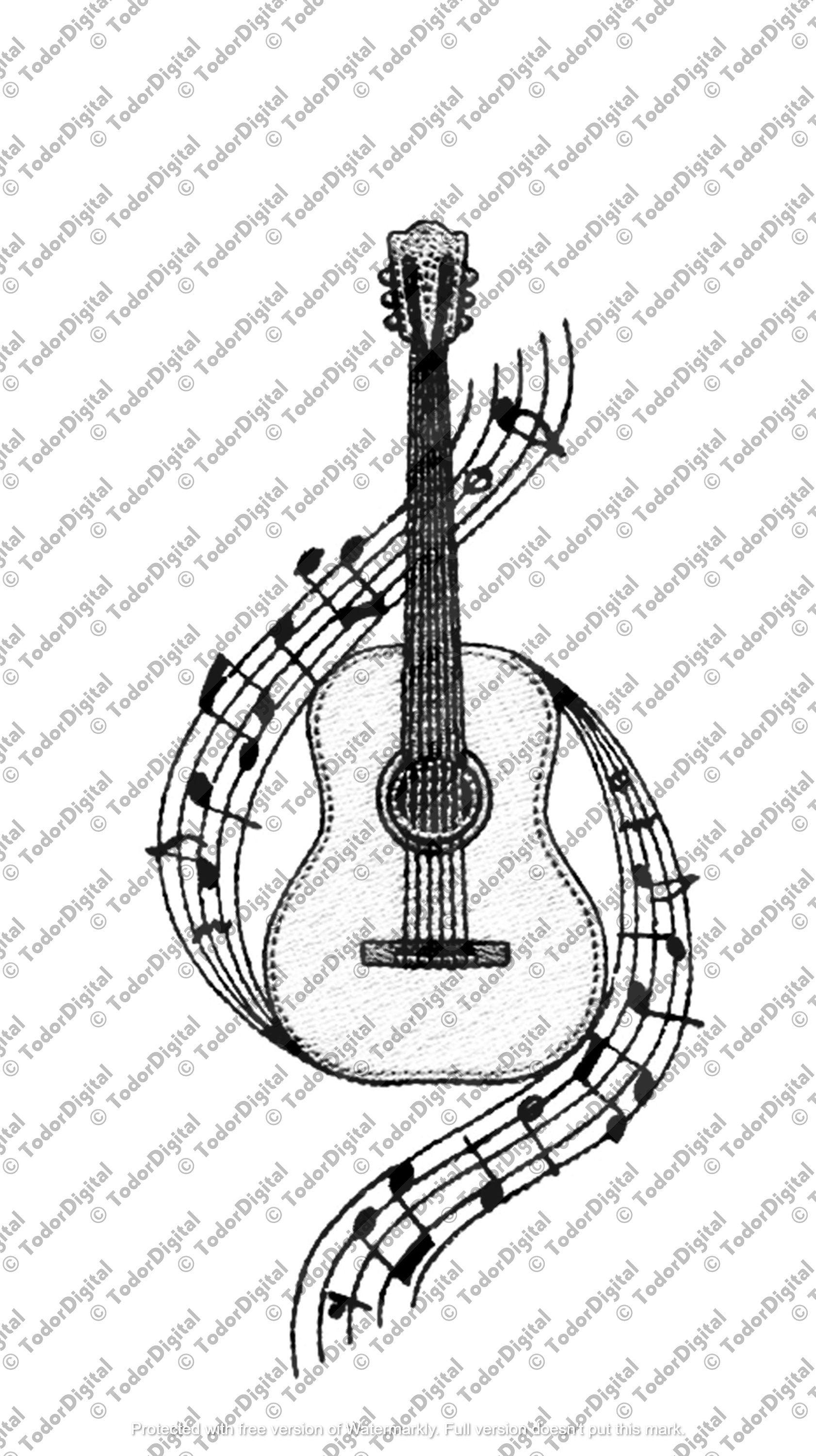 Guitar Svg File, Notes Svg, Music Svg Design, Music Notes Svg, Guitar Vector Graphics, Guitar Cut File, Guitar Design, Guitar Clip Art