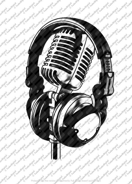 Microphone With Headphones Svg File, Music Svg Design, Microphone Clipart, Headphone Vector Graphics.