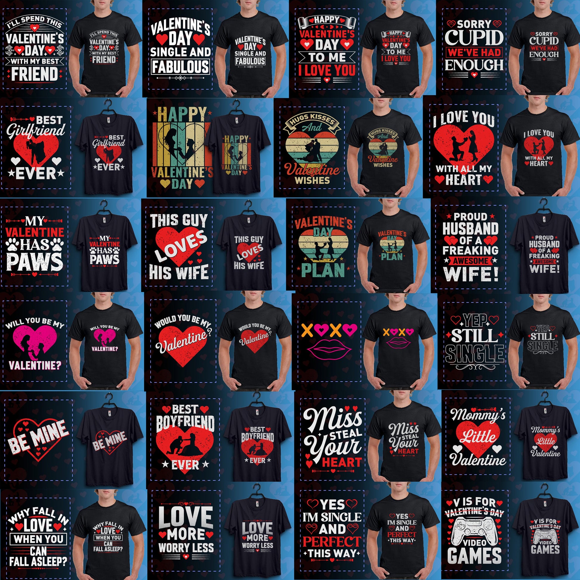 Valentines Day shirts Design Bundle, Valentine's Day T-shirts Design Mega Bundle, Files For Print shirts, EPS, PNG, AI, 25 Designs