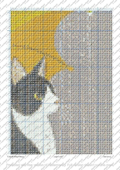 Cat Cross Stitch Pattern - Black Cat Cross Stitch - Funny Cat With Yellow Umbrella - Hand Embroidery