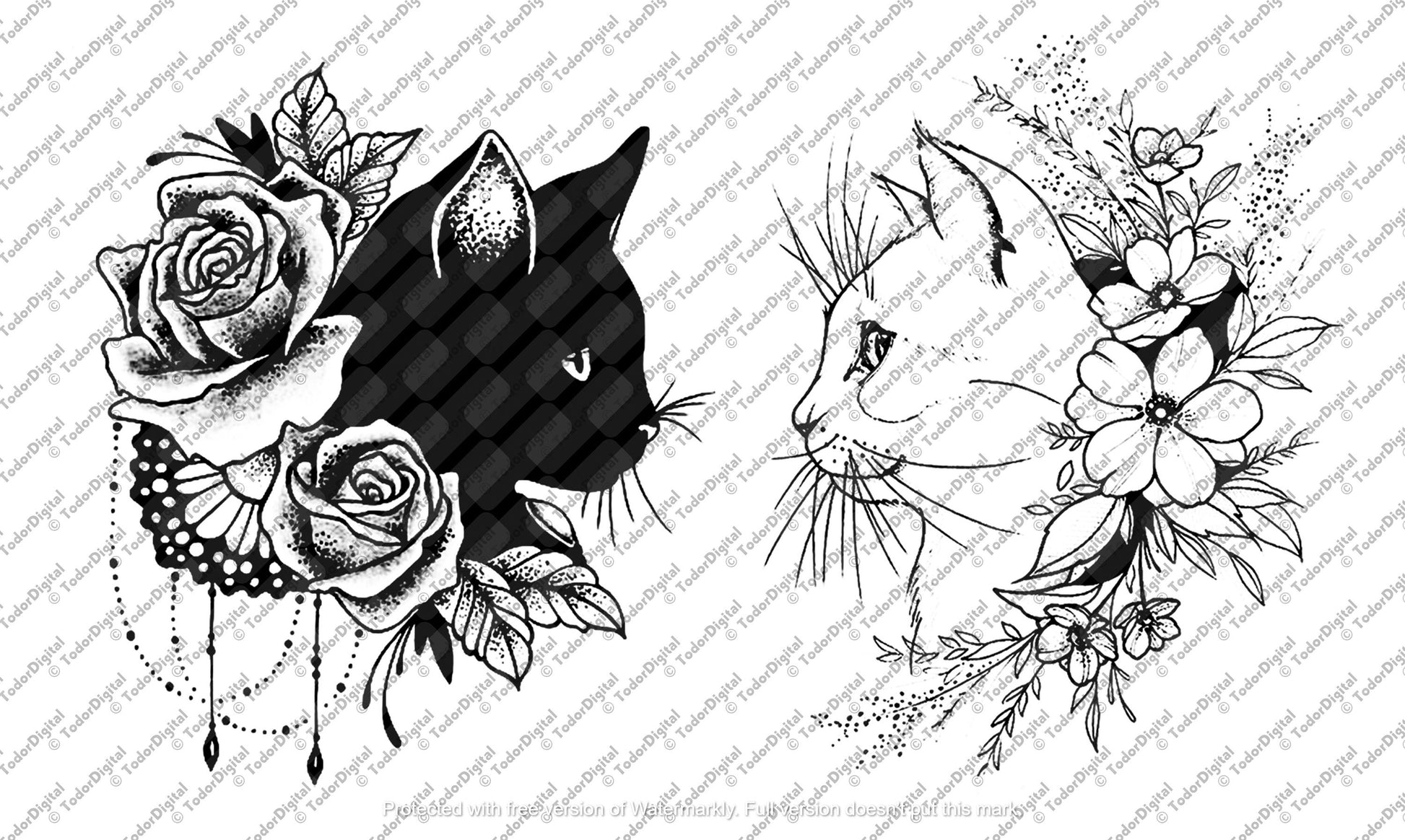 Cat Svg File, Black Cat clipart, White Cat Stencil, Animals Svg, Cat Vector Graphics, Cat Decor.