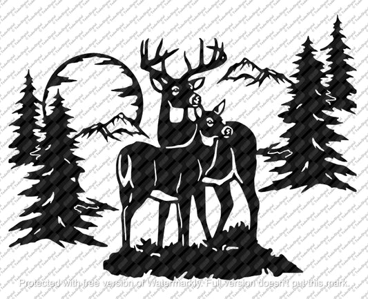 Deer Svg File - Deers Clipart - Animals Svg - Wild Animals Clipart - Deers in the Wood  - Svg For Cricut - Svg For Silhouette - DXF - EPS