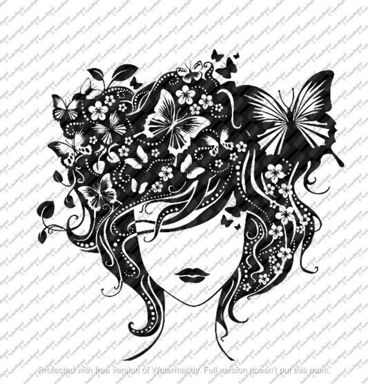 Girl With Butterfly Svg File, Woman Face Svg, Butterfly Tattoo Design, Spring Vector Graphics