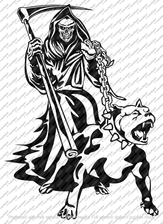 Grim Reaper Svg File - Skeleton Svg - Pitbull Dog Svg File - Halloween Svg - Grim Reaper Vector Graphics - Svg For Cricut - For Silhouette