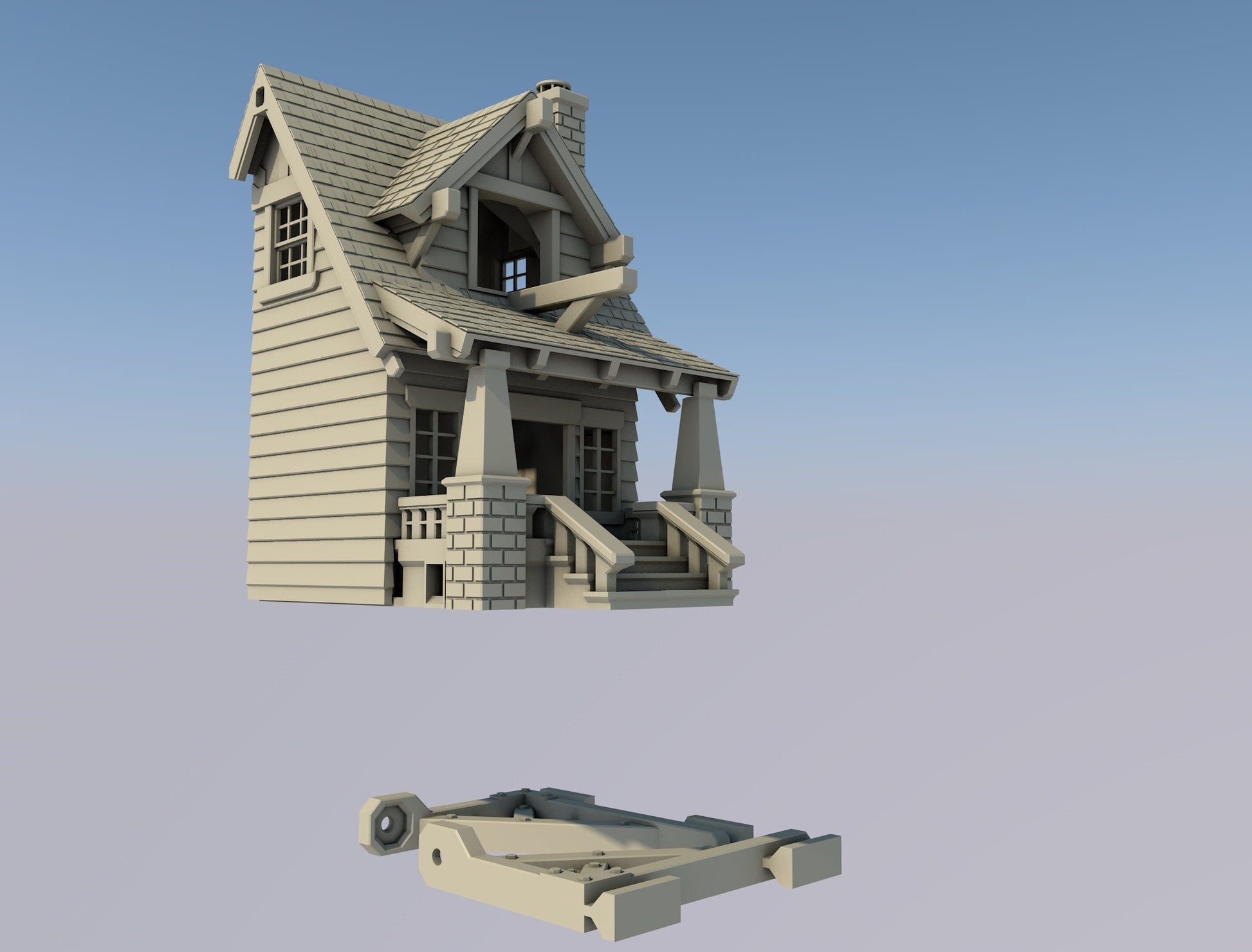 The American Bungalow Birdhouse STL File, Birdhouse 3D Print File, Bungalow 3D Print File, 3D House STL file, Birdhouse STL File,