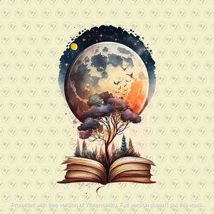 Book Moon Fantasy PNG Elements Clipart, Books PNG Clipart, SublimationFantasy, PNG clipart, Fantastic Nature Book Sublimation, Print