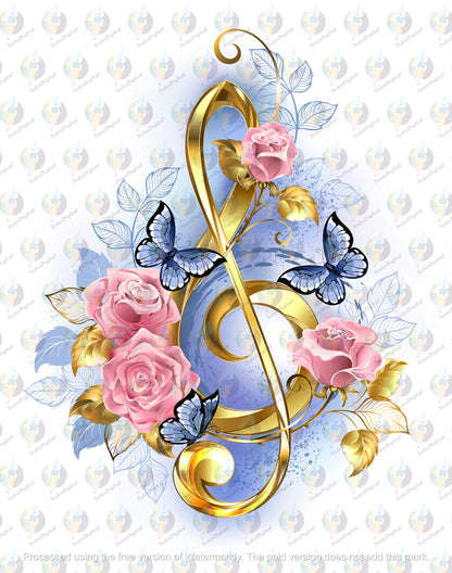 Musical Key with Pink Roses - Gold Musical Key Design - Musical Lovers Svg, Musical Key Symbol svg - Musical Key Cut File - Musical Key