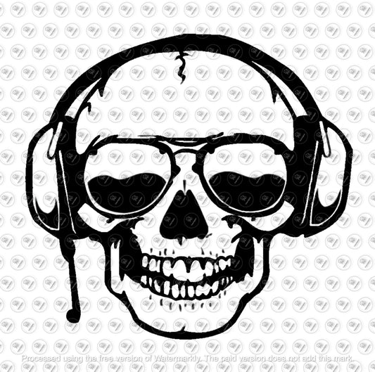 Skull Svg File,DJ Skull Clipart,Skull Decor,Skeleton Svg,Skull With Headphone,Halloween Design