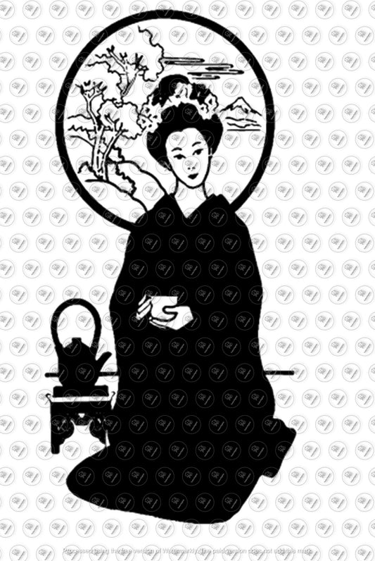 Japanese Art Svg File - Japanese Woman Clipart - Japanese Woman Cut File - Vector Graphics - Svg For Cricut - Svg For Silhouette - DXF - EPS